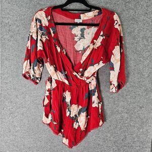TOBI Petal To The Metal Red Floral Romper Size XS Cottagcore Festival Fairycore